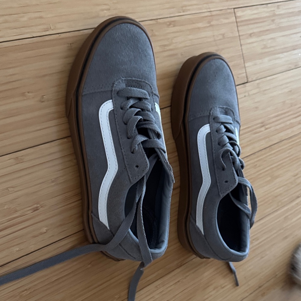 Vans Gray and White Kids suede Sneakers worn once!
